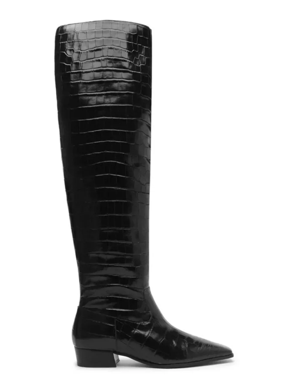 NEW Schutz Helena Over The Knee Boots Black Shiny Sleek Contemporary Womens 8.5